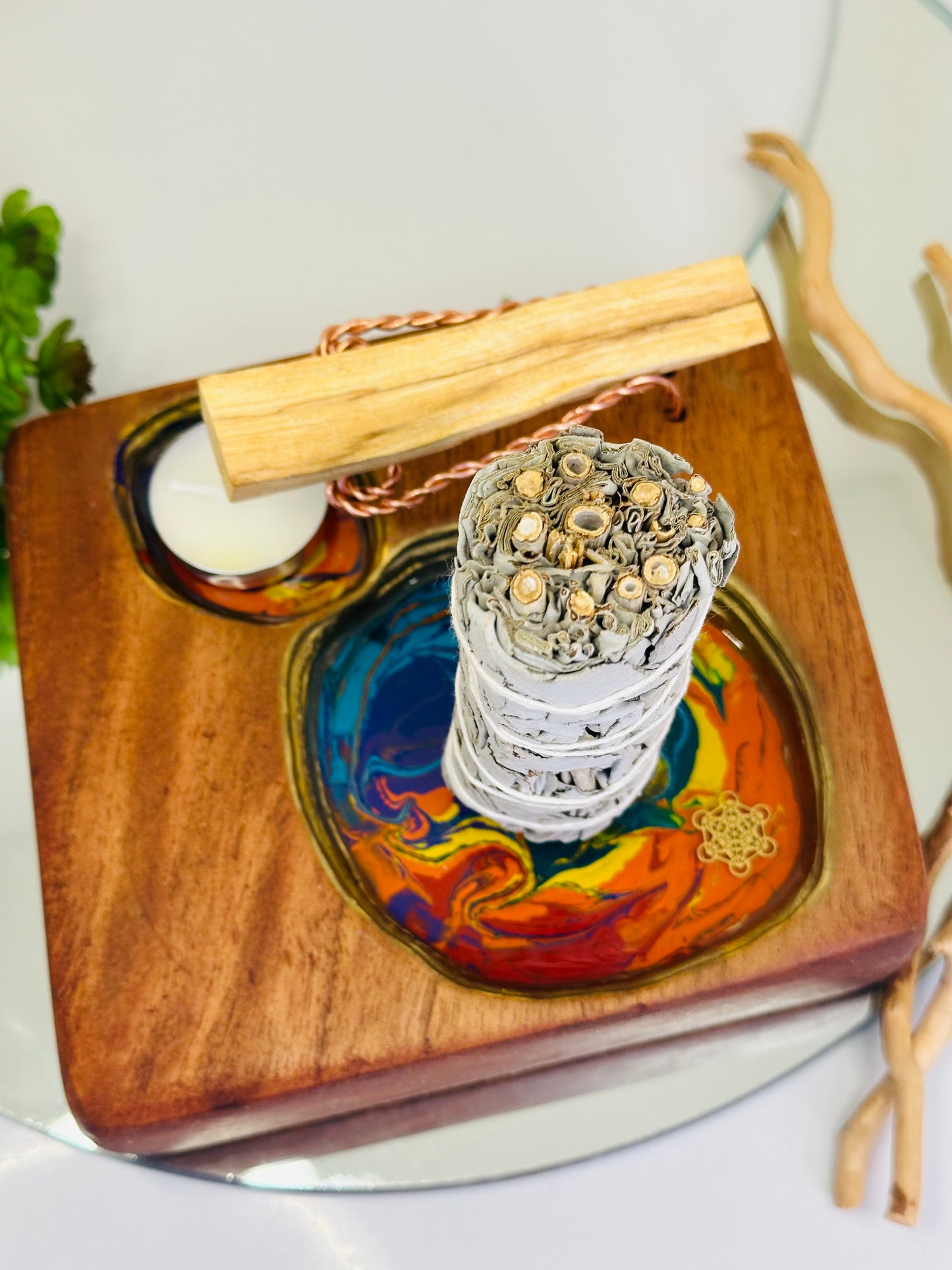 Porta salvia y mechero de palo santo